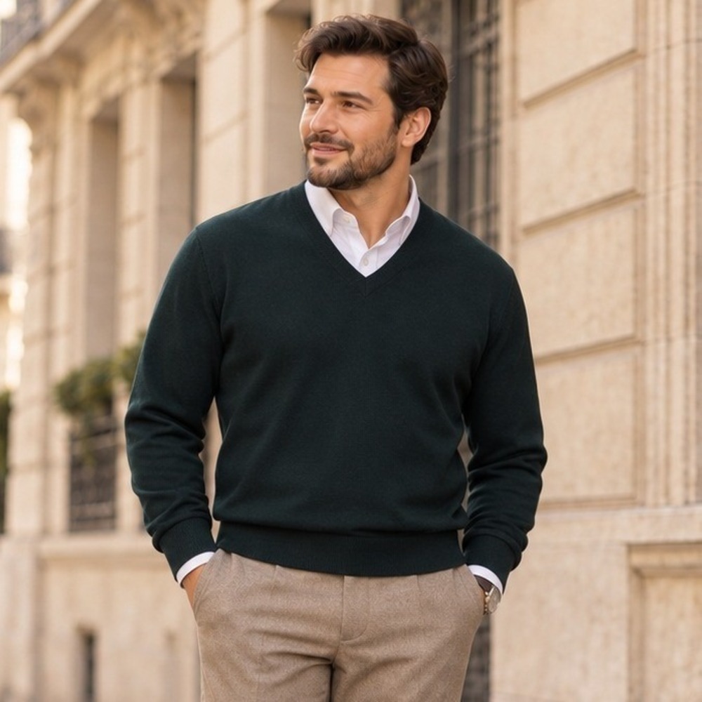 Brooks Brothers Sweater Men's M Merino Wool Green V-Neck Old Money Quiet Luxury